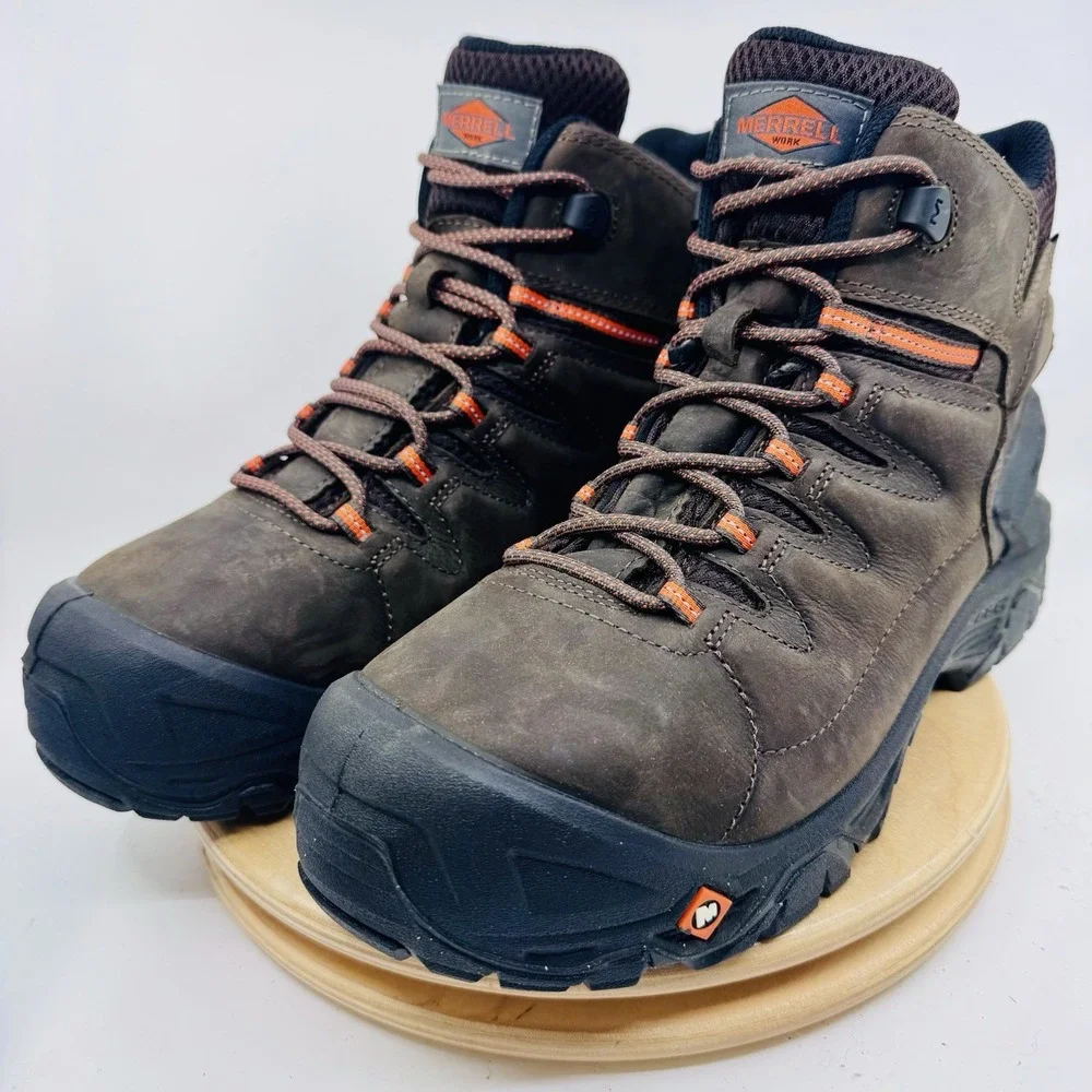 Merrell Strongfield Waterproof Work Boots Shoes Men's US 8.5 Wide Brown EH